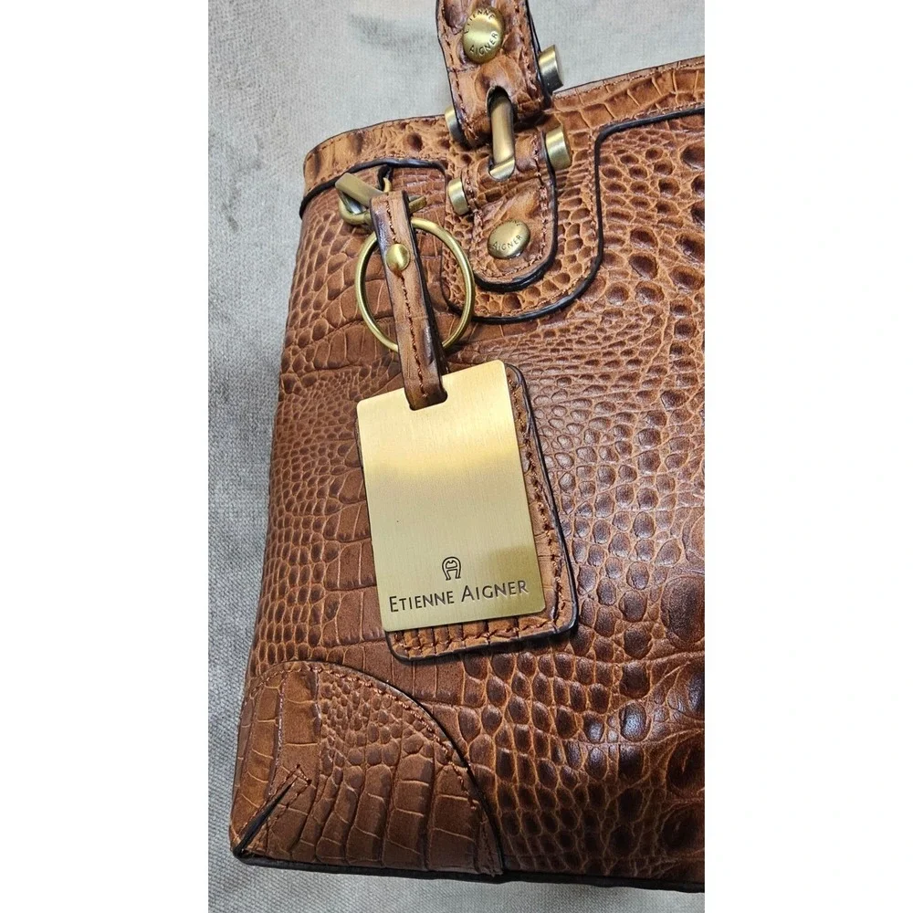 Etienne Aigner Brown Crocodile Embossed Leather Satchel Handbag 72071